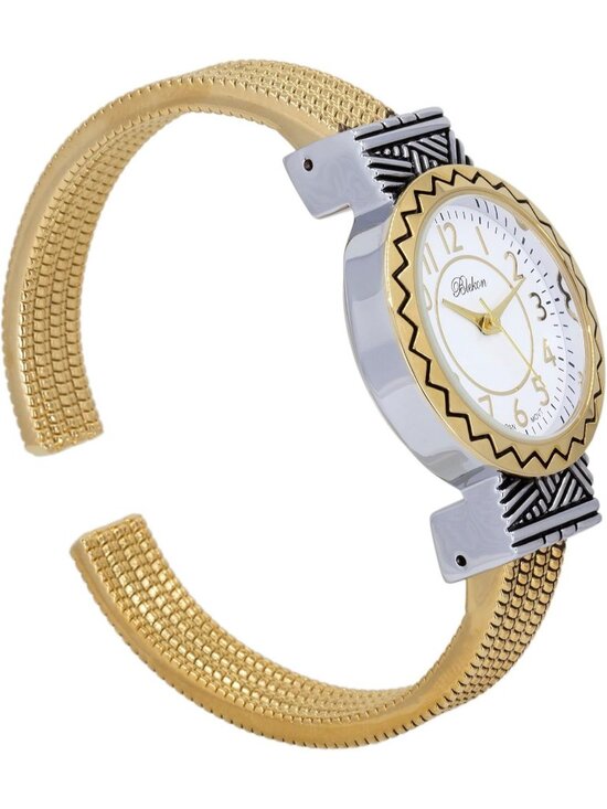 Women\'s Gold Silver Analog Quartz Metal hinged Bangle Pearl Cuff Bracelet Watch main image 6
